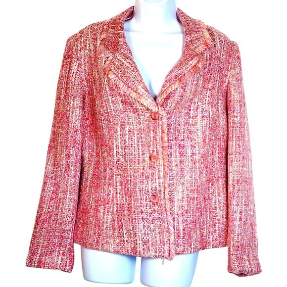 Vintage 1980s RL Richard NY Pink Tweed Jacket Size 16 - Picture 1 of 11